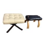 A North African camel stool with leather cushion seat on leather thong strung studded base with