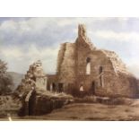 J Turnbull Dixon, watercolour, ruined building titled Cartingdon Castle, Snitter to verso,