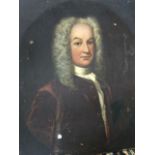 C18th oil on canvas, portrait of a gentleman, oval and re-lined in nineteenth century, unframed. (