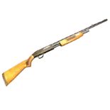 A Mossberg pump action .410 shotgun, the American weapon with sliding forend and ribbed sights -