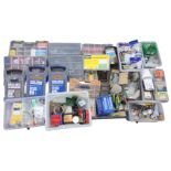 A large selection of ironmongery - screws, bolts, unopened packs, nails, washers, hinges, springs,