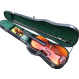A cased Chinese Skylark violin, the instrument with rosewood rest and twin-piece back, complete with