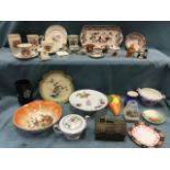 Miscellaneous ceramics including a Worcester cakestand, bowls, Noritake, a rectangular Masons