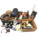 Miscellaneous items including jewellery boxes, an enamelled pan, a boxed ukulele, Christmas