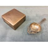A square hallmarked silver cigarette box with cedar lining-rubbed marks, 3.5in x 3.5in x 1.75in; and