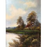 T Cole, oil on board, late nineteenth century English school, landscape with timbered cottage by