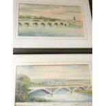 1950s watercolours, a pair, studies of Berwick bridges, signed with initials MR and titled,