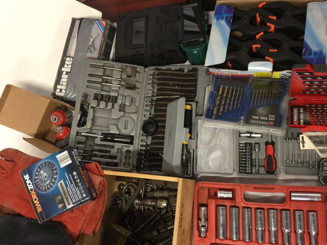 Miscellaneous cased socket sets, sets of spanners, clamps, cased drill bits, files, welding gear, - Image 3 of 3
