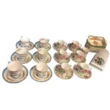 A Crown Staffordshire six piece coffee set decorated with floral friezes on pale blue ground;