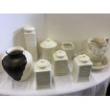 Miscellaneous creamware style kitchen storage jars & covers; an antique style jug & basin moulded