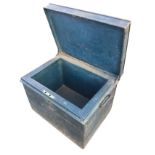 A Victorian rectangular cast iron safe box with lined interior, mounted with brass royal appointment
