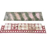 Two rectangular 4ft enamelled floor fireplace panels, one with marbled type brickwork, the other