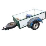 A car trailer with rectangular angle iron frame to box, complete with vehicle electrics cable, and