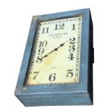 A novelty American style wall mounting suitcase clock, the rectangular metal case with clock dial