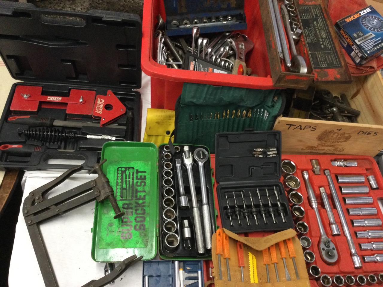 Miscellaneous cased socket sets, sets of spanners, clamps, cased drill bits, files, welding gear, - Image 2 of 3