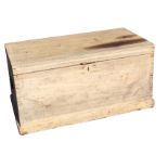 A stripped blanket box of dovetailed construction having interior with candlebox and drawer, the