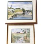 M Hickman, pen ink & watercolour, the Tweed and Coldstream Bridge, signed, mounted & framed; Joyce