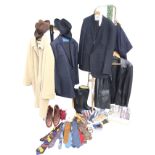 Miscellaneous gentlemans clothing including felt hats, ties, braces, cravats, leather boots, a