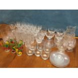 Miscellaneous glass including a set of 22 cut wine glasses, three brandy balloons, a set of six