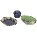 Three pieces of Maling - a quatrefoil shaped peony rose bowl, a hexagonal Ringtons bridges tea caddy