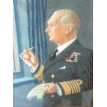 A 1945 waist length pastel portrait of Lord Tovey by A Paffard, signed with inscription, and obit