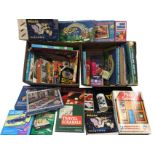 Two boxes of childrens games, Christmas decorations, etc., - Victory jigsaws, Misfits, card games,