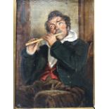 Erskine Nichol, oil canvas laid down on board, seated flute player, signed with monogram