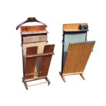 A 1950s Corby trouser press with hanger and stud tray, raised on stand with casters; and another