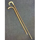 A horn handled crook stick on tapering hazel shaft; and an alpine walking stick with tapering