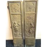 A pair of Victorian art nouveau style cast brass panels depicting young girls at their leisure in