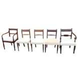 A married set of set of five nineteenth century mahogany dining chairs, three with tablet backs