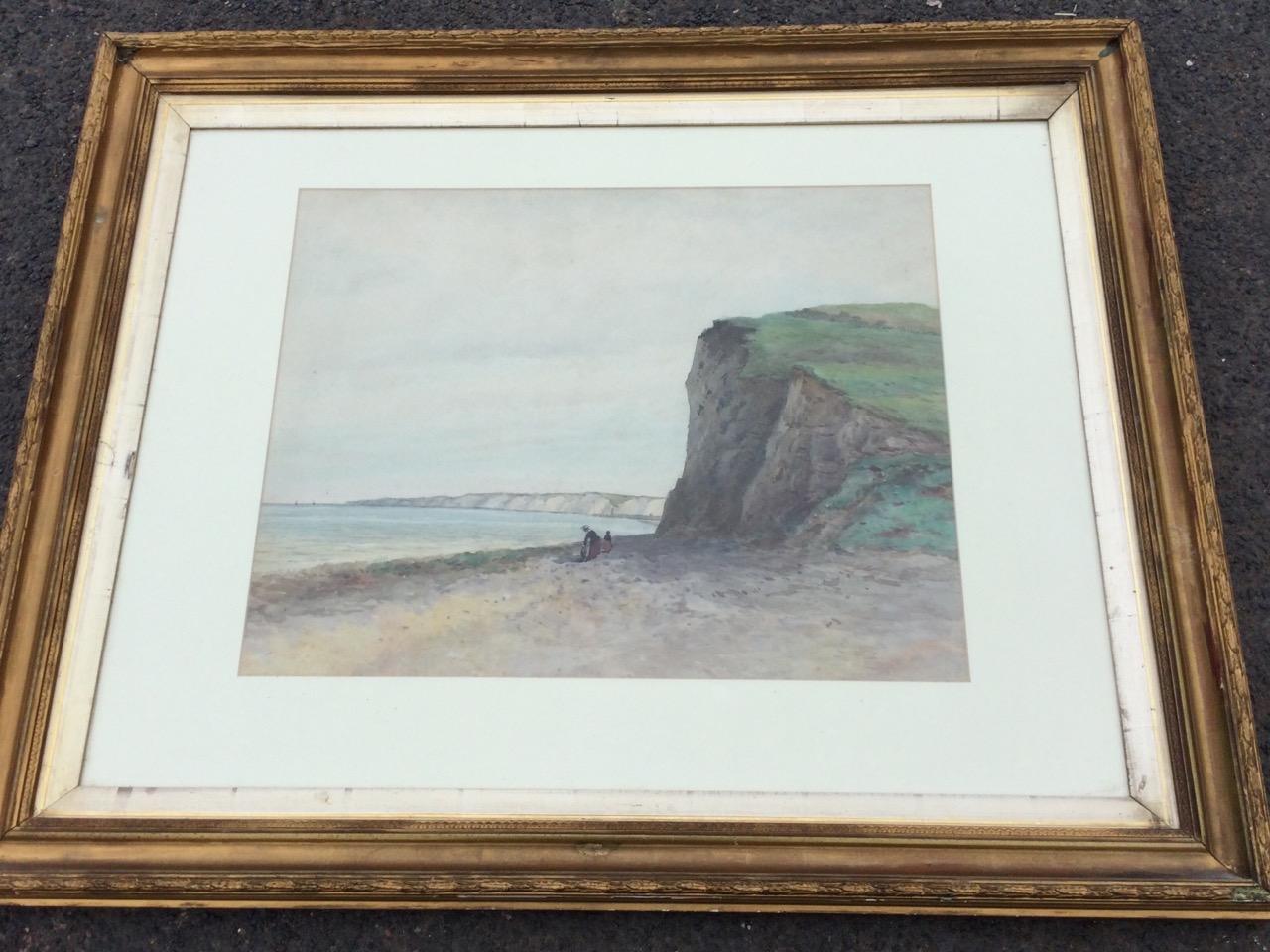 Late nineteenth century English school, watercolour, coastal view with figures on beach, possibly - Image 2 of 3