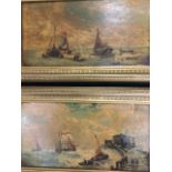 A pair of Victorian marine oileographs, the pictures depicting figures on beach with sailing boats