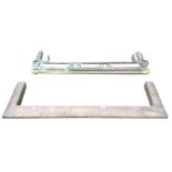 A brass fender with moulded curb having scrolled mounts supporting square rail - 53.75in x 15in; and