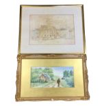 Keith Lunkley?, pencil & watercolour, Kelso square with figures, signed, mounted & gilt framed;