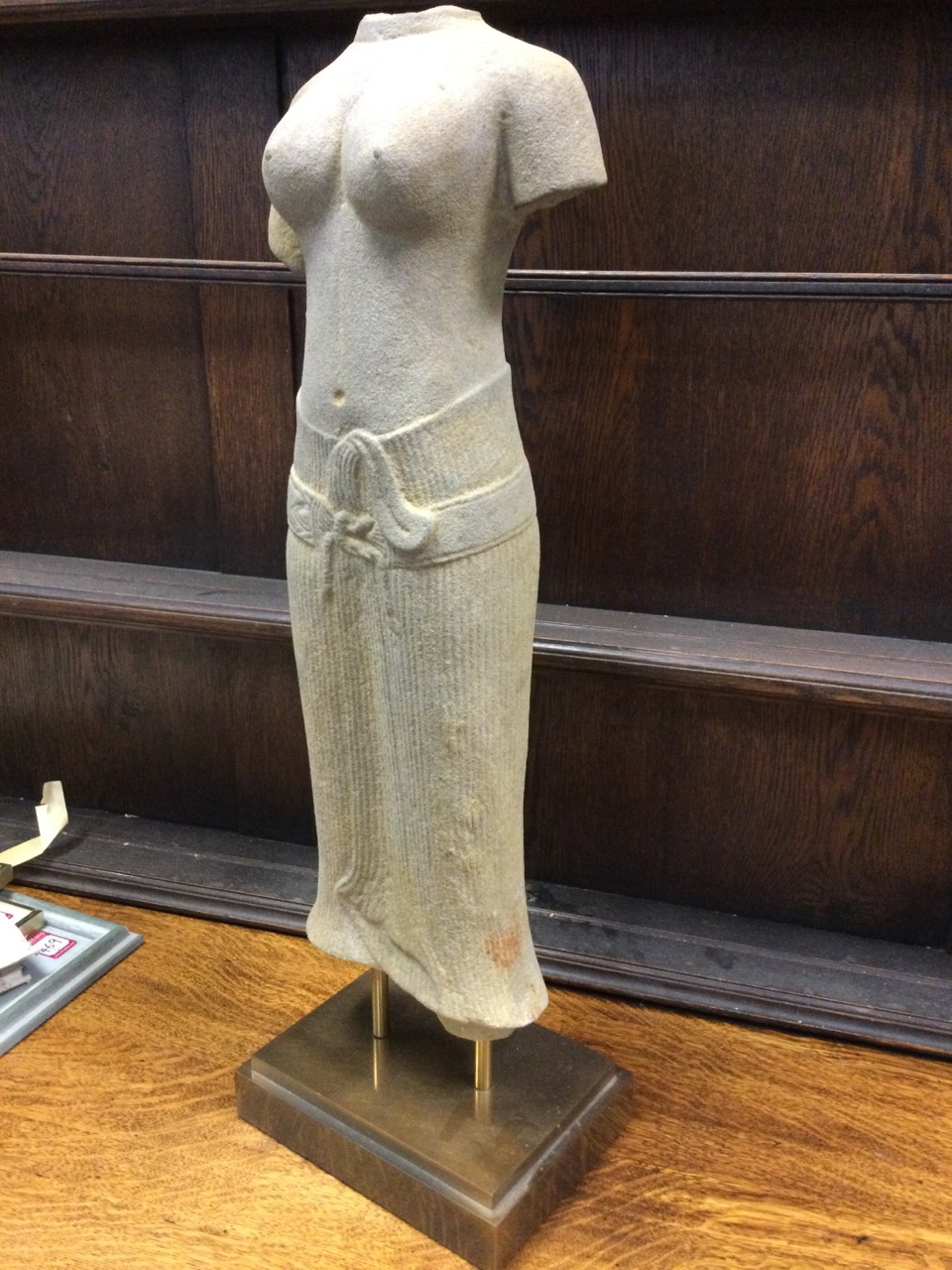 A carved sandstone C11th style figure of a female deity, the Khmer torso carved in the Baphuan style - Image 2 of 3