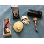 Miscellaneous items - a Victorian mother-of-pearl inlaid snuff box, an oval oval Chinese seal, a