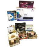 Four boxes of sewing/darning equipment; various boxed electrical items - scales, a style dryer, a