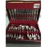 A canteen of Oneida stainless steel cutlery, the pieces of stylised oval shape, 12 settings in a