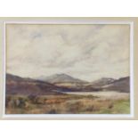 J MacConville, watercolour, loch landscape, signed, mounted & gilt framed. (14.25in x 10.5in)