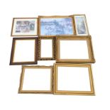 Eight miscellaneous gilt & gesso frames, some Victorian, some with prints, pierced & scrolled, one