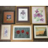Miscellaneous framed floral prints and photographs, some signed, one watercolour, etc. (6)