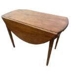 An oval nineteenth century mahogany pembroke table with two drop-leaves, having drawer to end