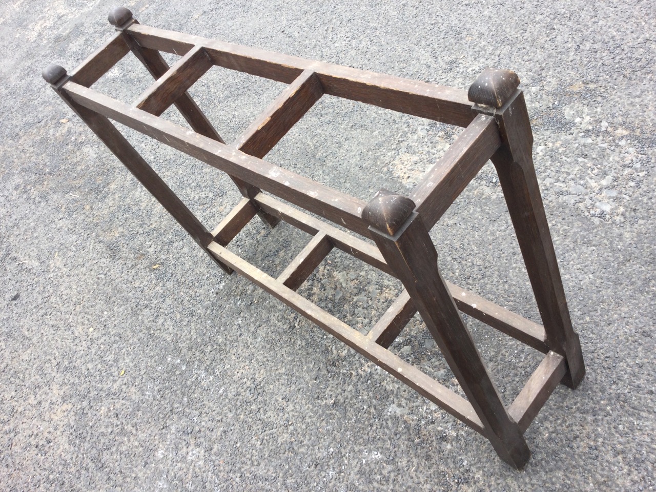 A rectangular Edwardian oak stickstand with three compartments, raised on square chamfered column - Image 3 of 3