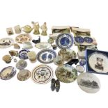 Miscellaneous ceramics including boxed collectors plates, a pair of girl figurines, a Barnsley
