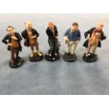 Five Royal Doulton Dickens figurines - Pickwick (HN2099), Uriah Heep (HN2101), Micawber (HN2097),