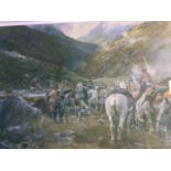 Lionel Edwards, lithographic coloured print depicting the Glenshiel 1719 Jacobite skirmish, signed