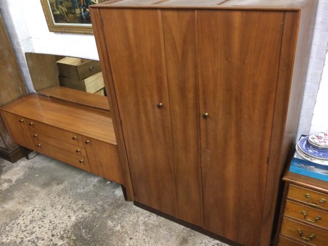 A 1960s Gplan mahogany dressing table & wardrobe, the dresser with rectangular rounded mirror - Image 2 of 3