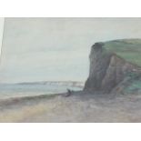 Late nineteenth century English school, watercolour, coastal view with figures on beach, possibly
