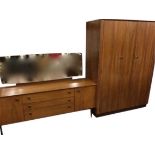 A 1960s Gplan mahogany dressing table & wardrobe, the dresser with rectangular rounded mirror